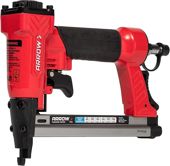 Arrow PT50 Oil-Free Pneumatic Staple Gun,Professional Heavy-Duty Stapler for Wood,Upholstery,Carpet,Wire Fencing,Fits 1/4”,5/16”,3/8",1/2",9/16” Staples,Red,(Pack of 3)