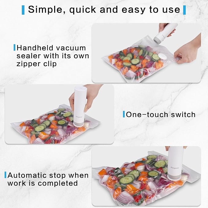 Handheld Vacuum Sealer for Food Powerful Vacuum Sealer Machine,Seal Meal Saver,Portable Food Sealer (Sealer + 2 Glass Vacuum Containers + 30 Reusable Bags)