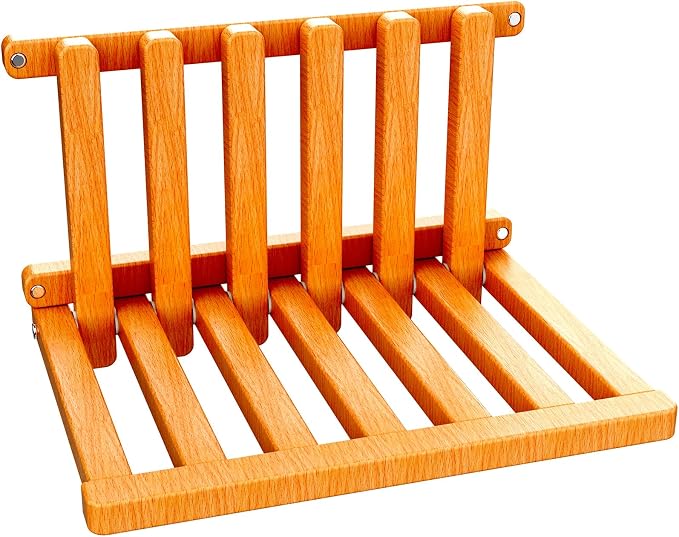 The folding stool is made of beech wood and can withstand 400 pounds. The surface is coated with Transparent paint and polished. Used for changing shoes, showering, folding bedside table(Walnut paint)