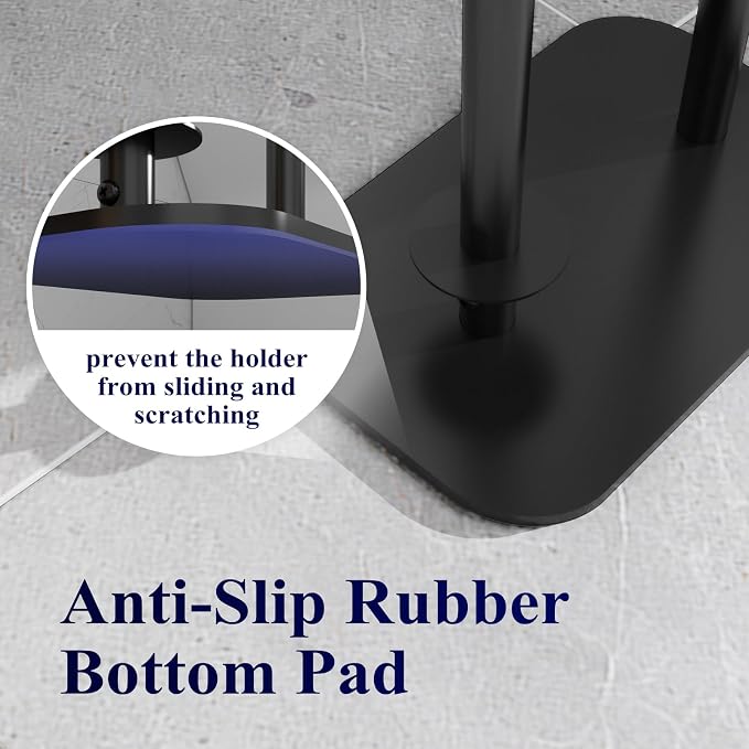 Kitsure Toilet Paper Holder Free Standing – Rustproof Metal Toilet Paper Stand for 4 Rolls with Anti-Slip Base and Shelf for Phone & Small Items, Bathroom Organizers and Storage, Medium, Black, 2Pack