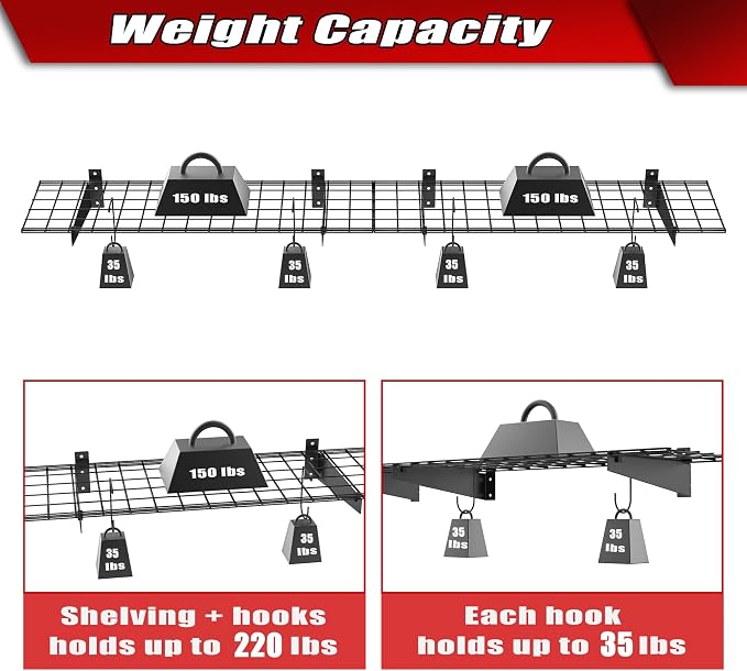 WALMANN 2 Pack Garage Wall Mount Shelves, 45x15 inch Wall Mounted Storage Shelves for Garage Heavy Duty Floating Shelf, Holds Up to 220 lbs(Black)