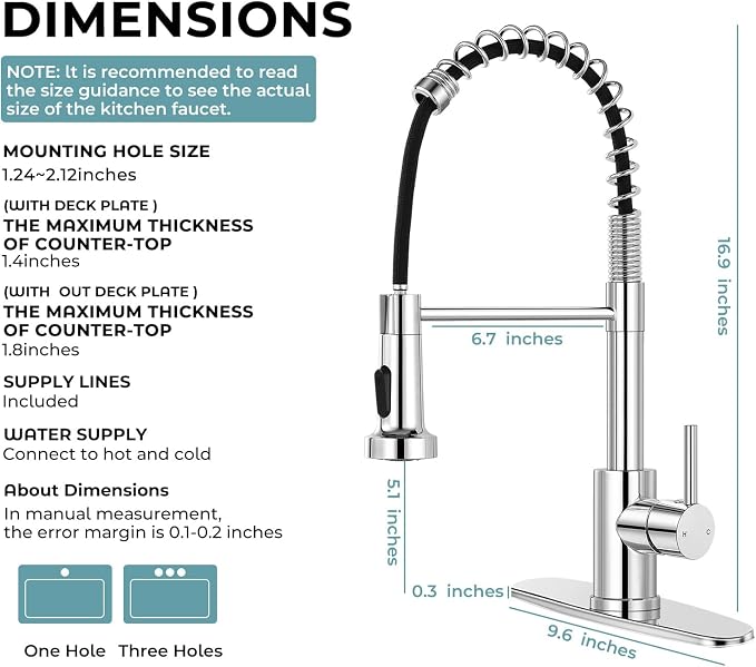 Kitchen Faucet with Pull Down Sprayer Chrome | 2-mode sprayer, 360° high arc spout, 304 SS build, drip-free valve, fingerprint-resistant, DIY install, NSF certified