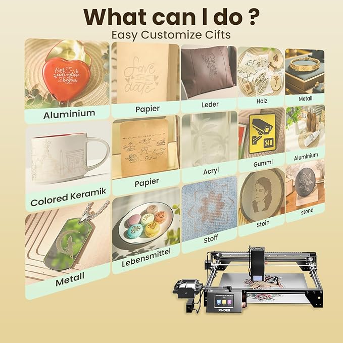 Longer RAY5 New Upgrade Laser Engraver, Laser Cutter 40W Output Power, Engraving Speed Up to 24,000 mm/min, 3.5” Color Touch Screen, App Offline Control, DIY Engraver Tool for Metal/Glass/Wood