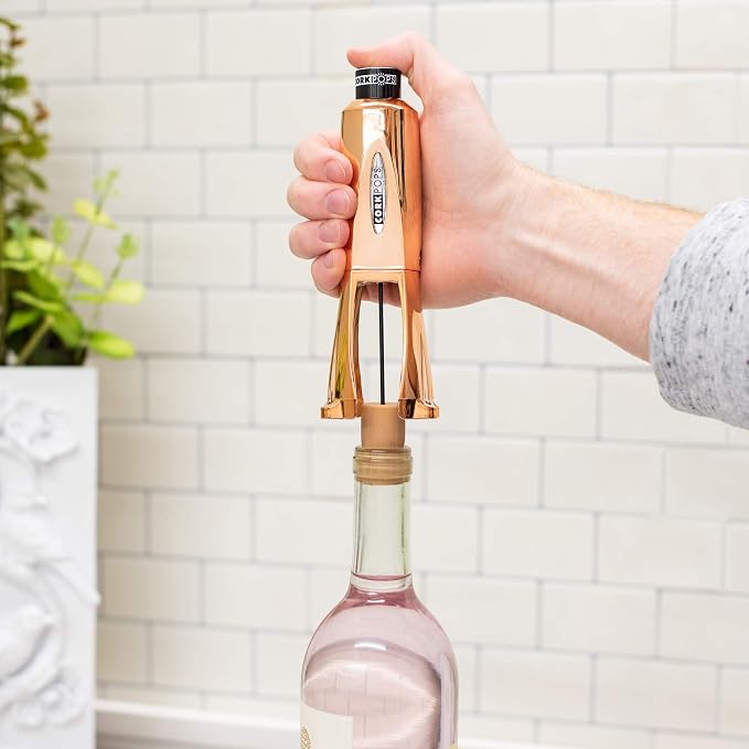 Cork Pops Legacy Wine Opener Built-in 4-Blade Foil Cutter Safe Cork Removal, Effortless Push Button Use, Needle Guard for Safety, Low-Pressure Cartridge Opens Up To 60 (Copper, With 1 Cartridge)
