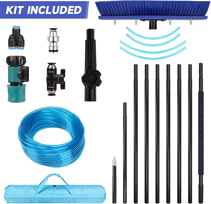 35FT Water Fed Pole Kit, Window Solar Panel Cleaning Brush and Pole, Window Washing Equipment Solar Panel Roof Glass Cleaner Tool