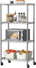 Golpart 4 Tier Shelves Storage Shelf Wire Closet Bathroom Organizers Metal Pantry Kitchen Garage Shelving Unit Laundry Room Organization Home Rack Net Basket White with Wheels 14”D X 24”W X 48.9”H