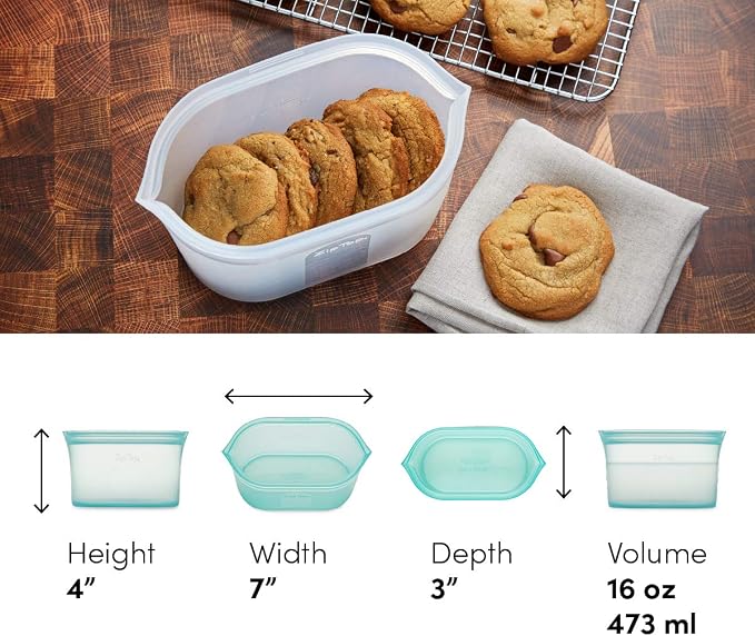 Zip Top Reusable Food Storage Bags | Small Dish [Gray] | Silicone Meal Prep Container | Microwave, Dishwasher and Freezer Safe | Made in the USA