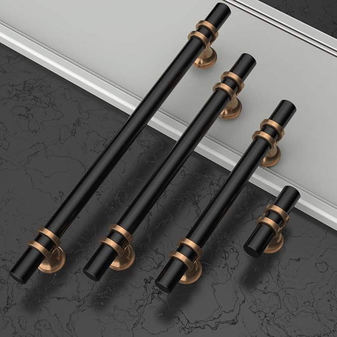 Asidrama 10 Pack 10 Inch(254mm) Champagne Bronze and Matte Black Kitchen Cabinet Handles, Cabinet Pulls Kitchen Cabinet Hardware Cupboard Handles Drawer Pulls