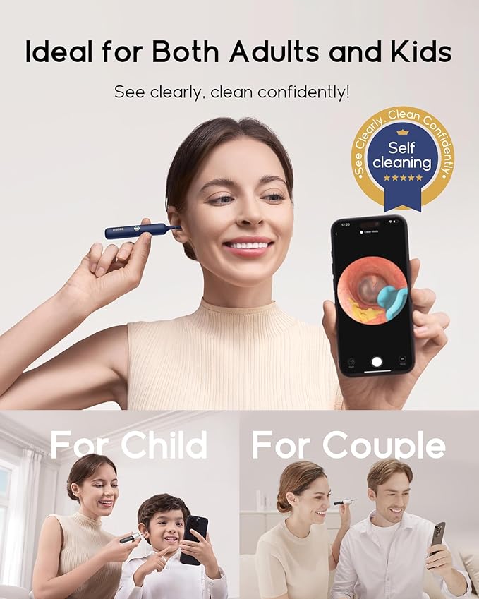 Bebird Earsight Plus R37R Ear Wax Removal Tool Camera, FSA HSA Eligible Items, Smart Ear Cleaner with Painless Visual Tweezers, Flexible Ear Camera Otoscope, Home ENT Cleaning Kit for Family,Black