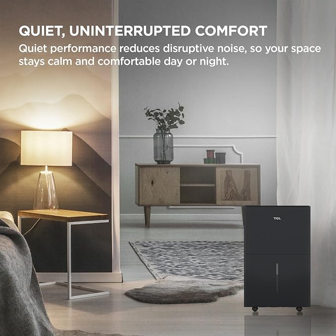 TCL 50-Pint Capacity Quiet, Energy Efficient Portable Smart Dehumidifier with Pump, Bucket or Continuous Drain, Smart Home Compatible, Humidity Control for Home, Apartment, Rooms up to 4500 Sq Ft