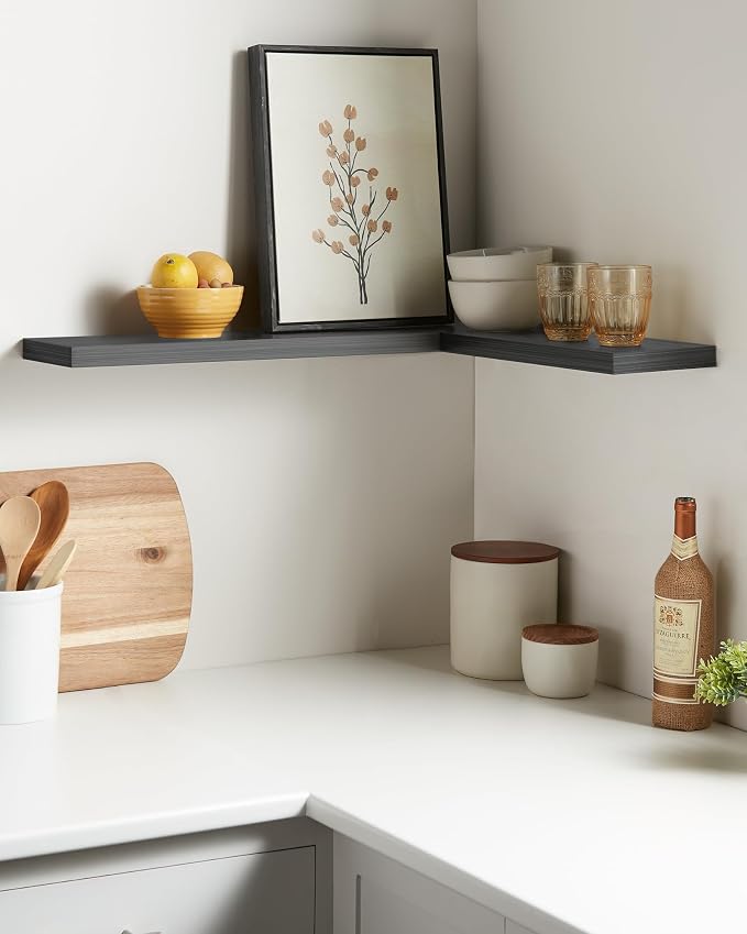 BAYKA Floating Shelves Grey, 22.5 inch Rustic Wood Wall Mounted Shelves for Bathroom, Bedroom, Living Room, Kitchen, Hanging Shelf for Books/Storage/Decor (Gray,Set of 2)