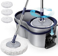 Spin Mop and Bucket Set,Masthome EasyWring Microfiber Spin Mop with 3 Mop Pads,Pedal Spinning Mops and Bucket with Wringer Set for Floor Cleaning - Home & Office Suitable
