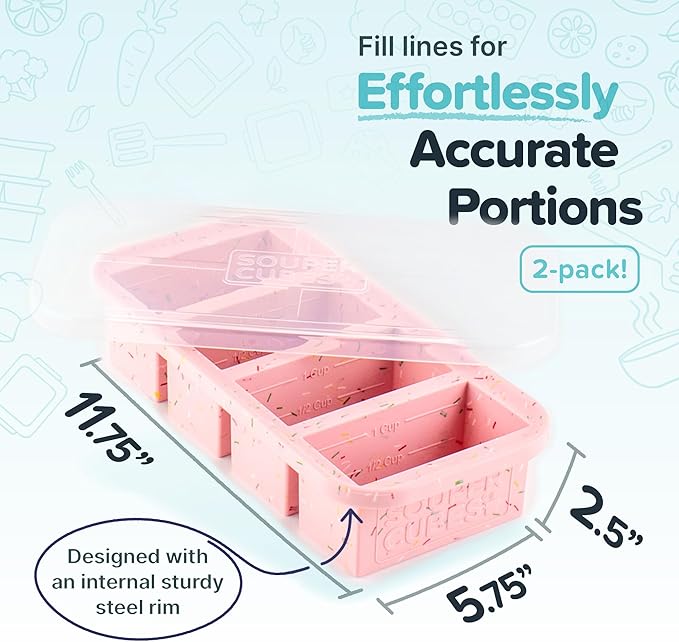 Souper Cubes 1 Cup Silicone Freezer Trays with Lids, Cotton Candy, 2-Pack | 100% Platinum-Cured Silicone Freezer Cubes, Oven and Microwave Safe, Perfect for Freezing Soup, Protein, Grains and More