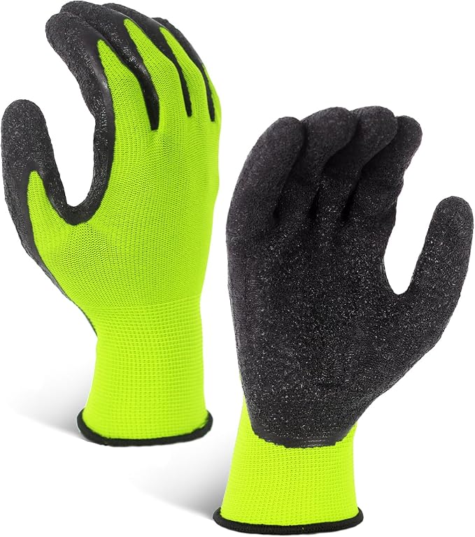 Evridwear Crinkle Latex Rubber Hand Coated Safety Work Gloves for Men Women General Multi Use Construction Warehouse Gardening Assembly Landscaping (Small,Green 12 Pairs)