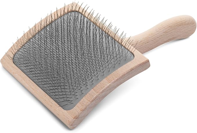 Chris Christensen Mark VII Curved Back Slicker Brush for Dogs, 12mm Pins, Groom Like a Pro, Handcrafted Lightweight Beechwood Ergonomic Handle, Stainless Steel Pins, A5VII, Large. Made in Germany.