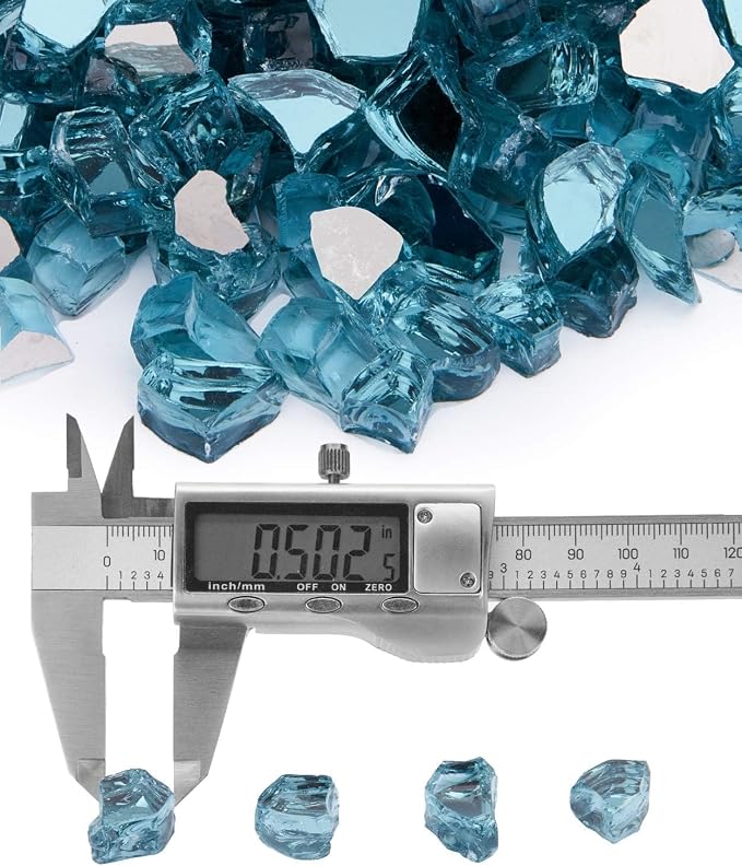 NUPICK 20 Pound Fire Glass, 1/2 Inch Reflective Fire Pit Glass | Tempered Fire Pit Rocks for Propane or Natural Gas, Glass Rocks for Fire Pit Table, Fireplace, Fire Bowl, Pacific Blue