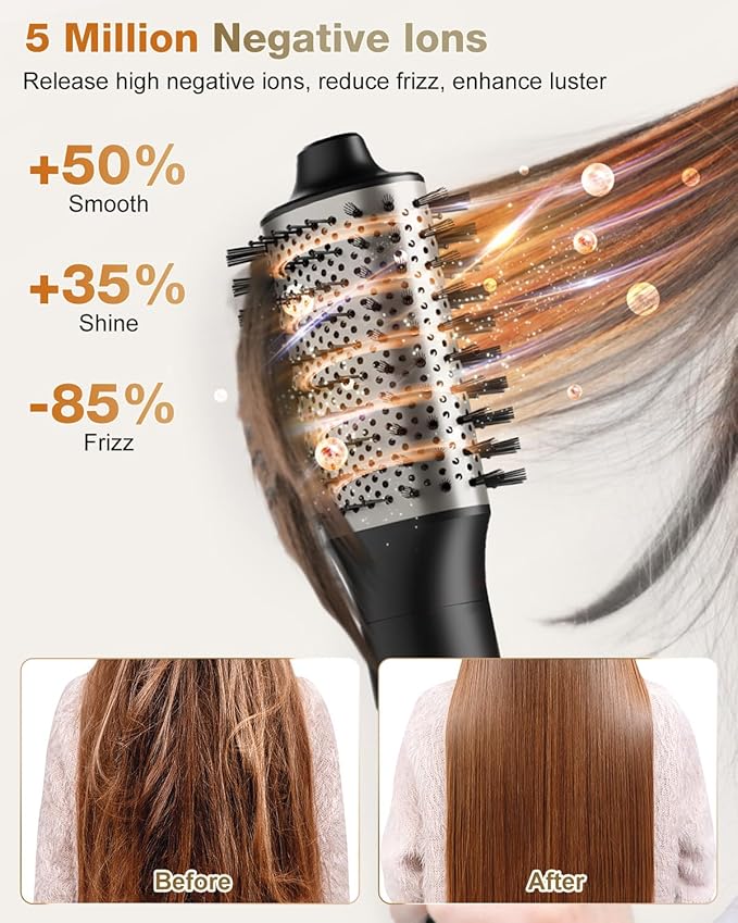 7MAGIC 6 in 1 Multi Hair Styler Dryer Brush, 110,000 RPM High-Speed, Negative Ionic, Fast Drying for Professional Blow Dry, Curling, Volumizing, Straightening and Styling, Silver