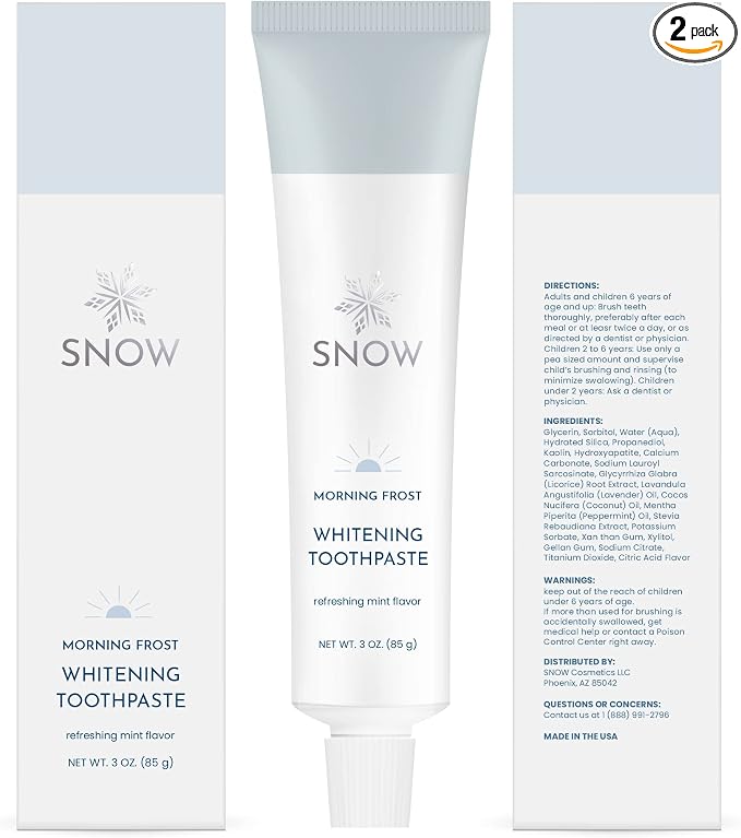 SNOW Nano-Hydroxyapatite Whitening Toothpaste - Oral Care with Kaolin & Hydroxyapatite - Non-GMO & Enamel Safe Teeth Whitening Toothpaste - Mint Flavor (Morning Frost, 3 Pack)