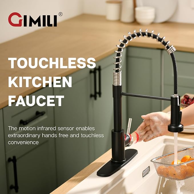 GIMILI Touchless Kitchen Faucet with AC Adapter, Smart Motion Sensor Activated Hands-Free Single Handle Faucet for Kitchen Sink with AC Adapter, Matte Black&Brushed Nickel
