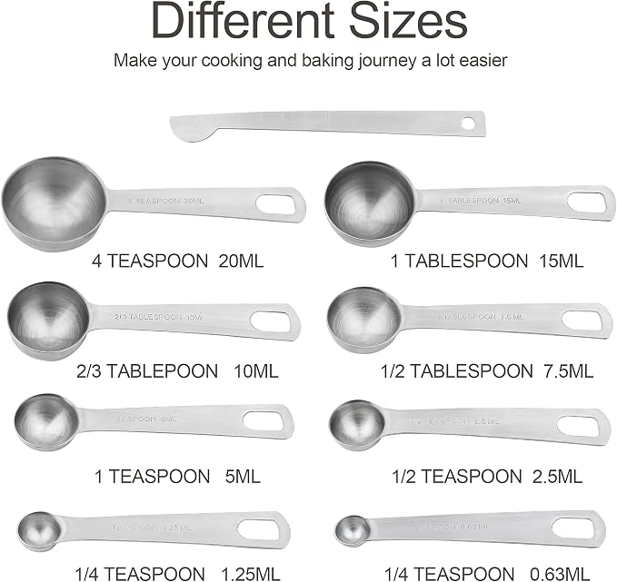 Measuring Cups and Spoons Set, 18/8 Stainless Steel 7 Measuring Cups and 8 Measuring Spoons with Leveler, Kitchen Measure Cups Spoons, Heavy Duty Baking Measurement Cups Spoons Set