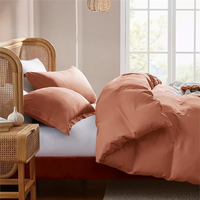Nestl Rust Duvet Cover Queen Size - Soft Double Brushed Queen Duvet Cover Set, 3 Piece, with Button Closure, 1 Duvet Cover 90x90 inches and 2 Pillow Shams