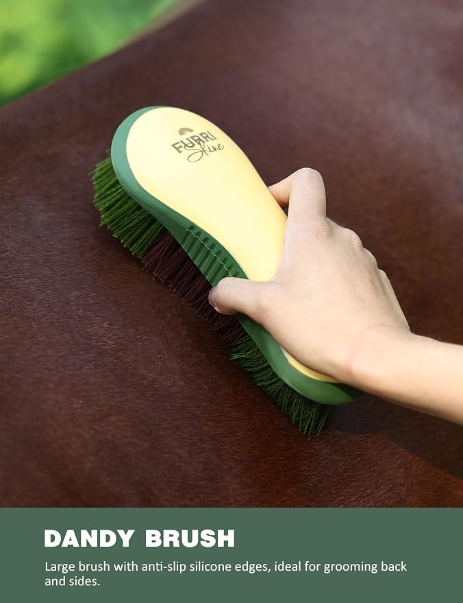 Horse Grooming Kit, 9 Piece Grooming Brush Set with Silicone Curry Comb for Bathing & Shedding Pasture Glow