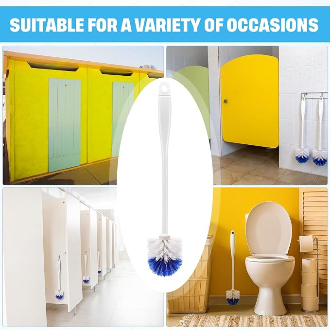 Reallnaive 24 Pcs 18 Inch Toilet Brush Toilet Bowl Cleaner Brush Bathroom Long Plastic Handled Cleaning Scrubber with Hook Hole for Household Bathroom Cleaning Supplies(Flat Handle)