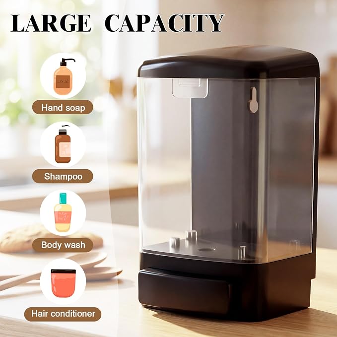 Hushee 6 Pcs Plastic Wall Mounted Soap Dispenser Commercial Manual Soap Containers Wall Dispenser for Kitchen Shower Hotel Liquid Shampoo Gel Chamber (33.8 oz 1000 ml,Black and Clear)