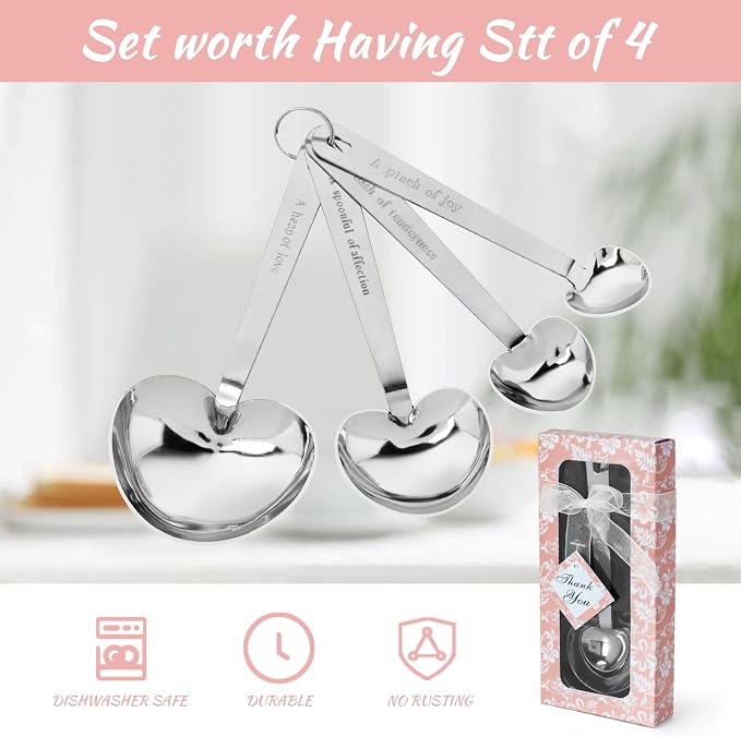 50 Packs Heart Shaped Measuring Spoons, Bulk Wedding Favors For Guests, Baby Shower Gifts For Guests Bridal Party or Wedding Favors With Individual Gift Boxes (PINK)