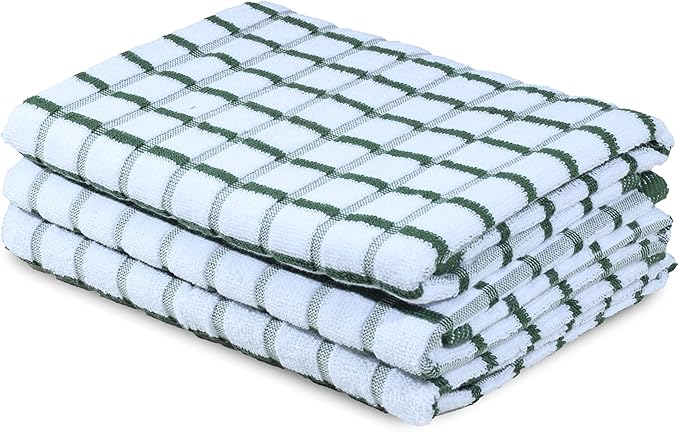 Urban Villa Kitchen Towels Cotton Dish Towels 20”x30” (Set of 3) Green Wht