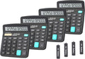 Calculators, BESTWYA Large Button Desk Calculator (Black, Pack of 4) | 12-Digit Dual Power Angled LCD Display Handheld Desktop Feature for Office, School, Home