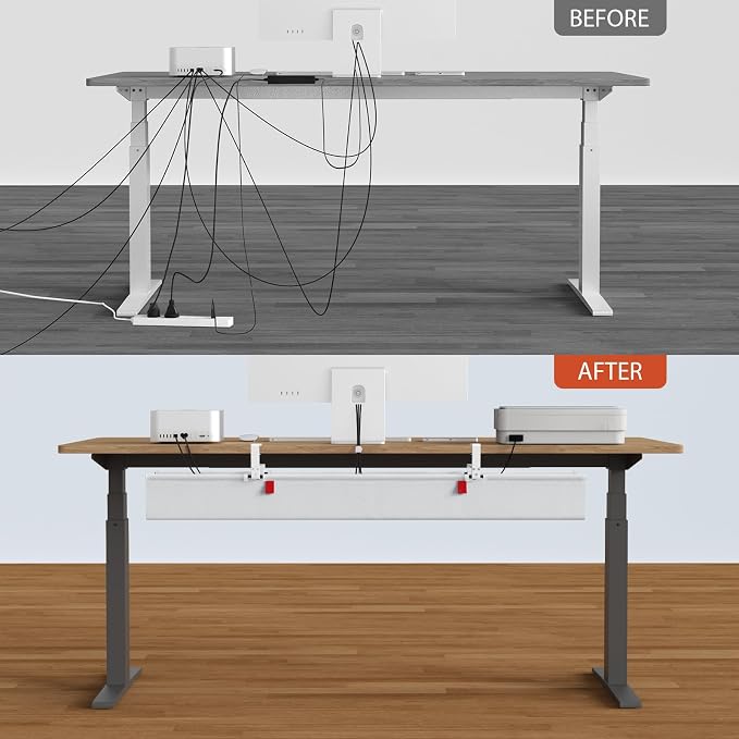 Univivi No Drill Under Desk Cable Management Tray, 48" Cord Organizer for Table, Clamp/Screw Mount Desk Cable Management, Premium Fabric Cable Management Tray for Office, Home (Extra Large)