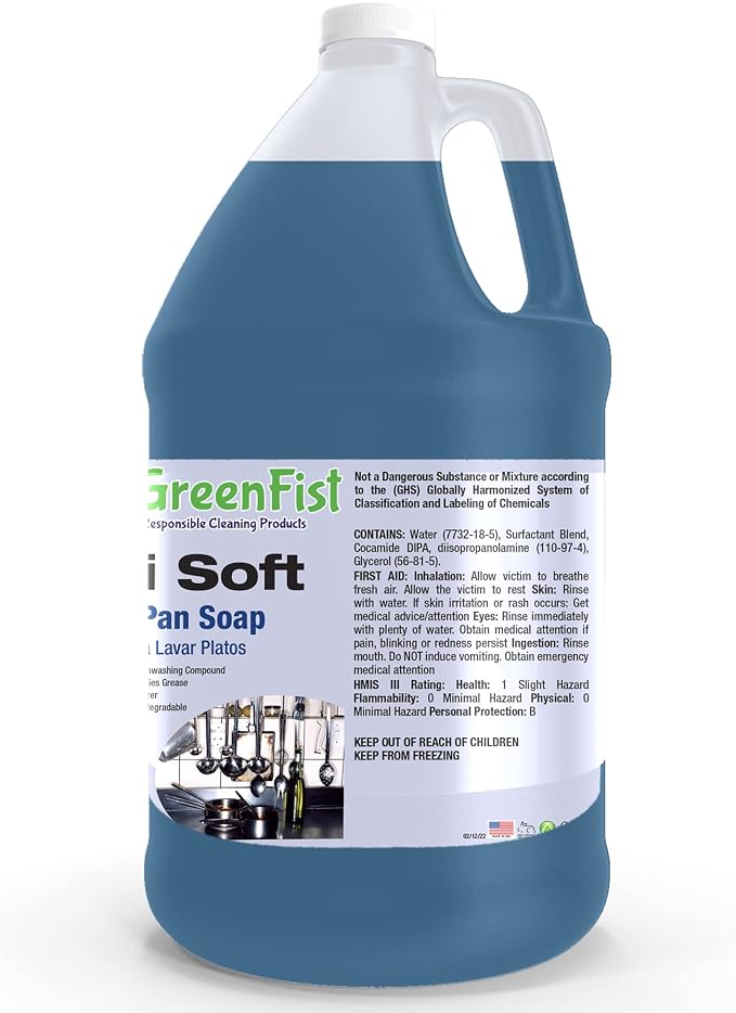 GreenFist Dish Soap Professional Detergent Liquid Pot & Pan Dish-Wash - Light or Heavy Use (Blue Unisoft 1 Gallon)