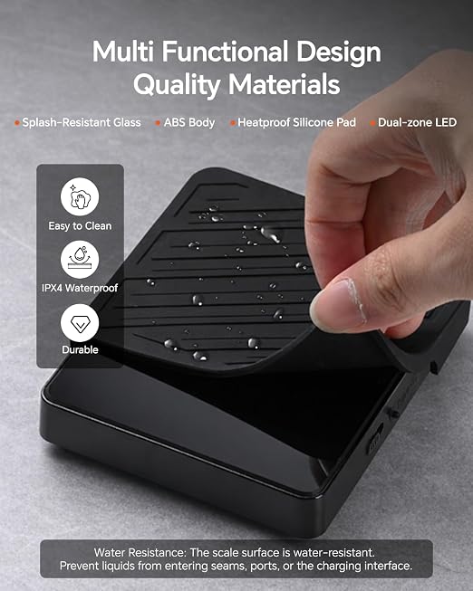 Espresso Mini Coffee Scale with Timer & Flow Rate Indicator - 2kg/0.1g Precision Digital Scale with Waterproof Silicone Mat for Pour Over, Coffee Bean Weight, Kitchen, Black