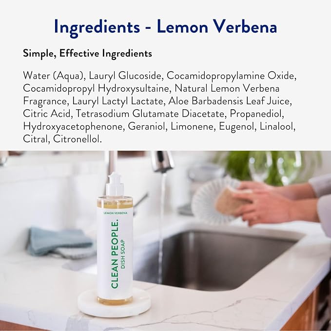 THE CLEAN PEOPLE Liquid Dish Soap - Clean, Simple Ingredients - Extra Scrubbing Power (Lemon Verbena Scent) 12 fl. oz (6 Pack)