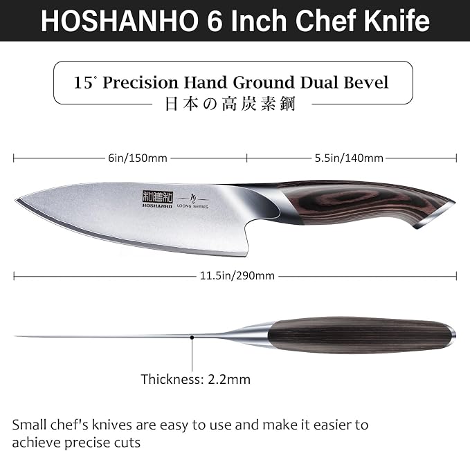 HOSHANHO 6" Kitchen Knife, Professional Japanese High-Class Chef's Knife | Japanese High Carbon Steel Non-slip Ultra Sharp Cooking Knives with Ergonomic Handle, Home Chefs & Gifting