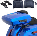 Advanblack 2024 Road Glide Razor Tour Trunk Pack Compatible with Road King FLHR Street Glide FLHX Road Electra Glide 2014-2025 Mounting Rack, Backrest & Stitching Liners (Blue Burst)