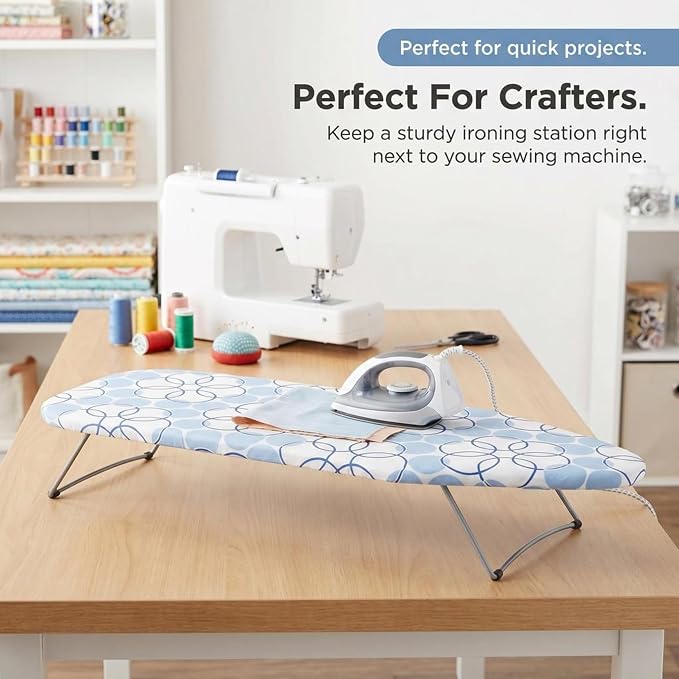 Household Essentials 122101 Small Tabletop Ironing Board with Folding Legs - Magic Rings Cover and Pad,Blue Rings