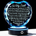Arikyrist Sister Gift from Sister Brother on Birthday with Colorful LED Base, Crystal Heart Keepsake for Sisters Women - Mother's Day Valentine Gift Idea for Her