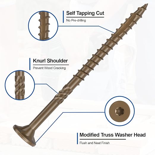 #10 x 4” Deck Screws, 316Pcs Star Drive Wood Screws | Rust Resistant Timber Screws for Timber/Log/Landscaping Wood, T25 Star Bit Included, Brown