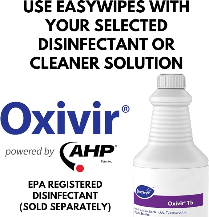 Diversey 5831874 EasyWipe Disposable Wiping System, DRY wipes - Use with Your Choice Disinfectant, 125 Large 12x10.5-Inch Wipes, 1-Refill Bag (Pack of 6)