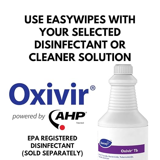 Diversey 5768748 EasyWipe Disposable Wiping System, Dry Extra Large Wipes for Use with Your Preferred Disinfectant, 10.5x12-Inch, 125-Wipes