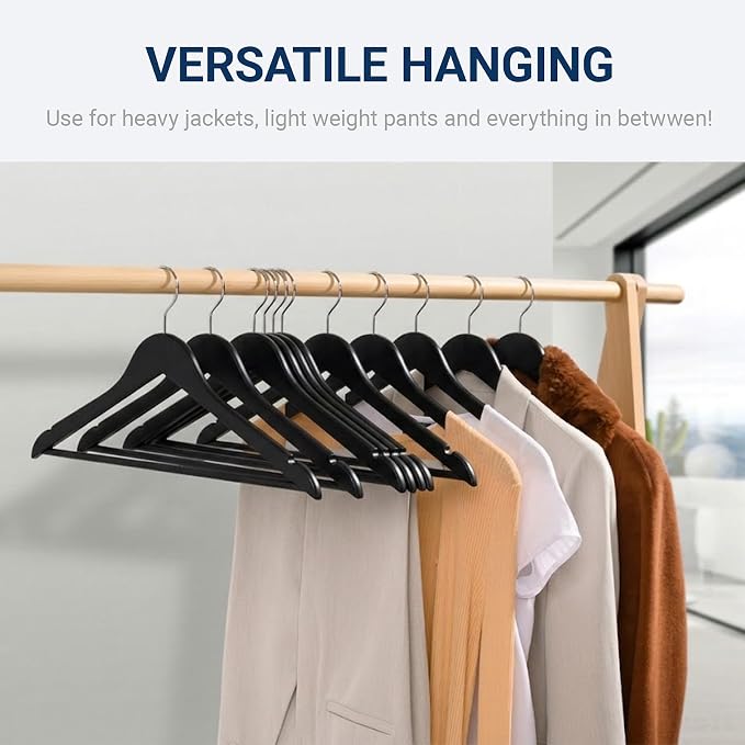 Amber Home 30 Pack Wooden Coat Hangers, Black Wood Suit Hangers with Non-Slip Pant Bar, Clothes Hangers for Closet Organization, Shirts, Jackets, Dresses, and Pants (Black, 30)