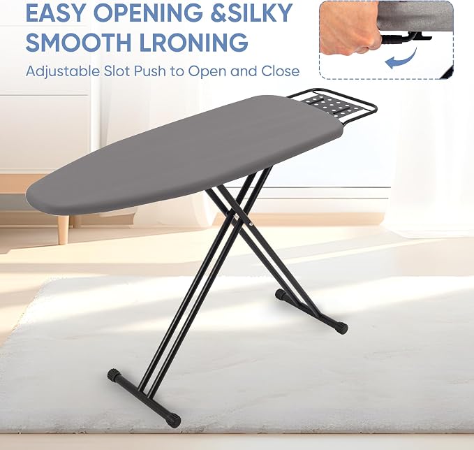 Jakeefud Full Size Ironing Board 47" X 15" with Heat Resistant Cover and Thicken Felt Pad, Safety Iron Rest, Anti-Skid Feet, Height Adjustable, Heavy Duty