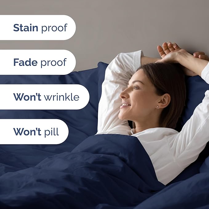 Duvet Cover Queen Size Set - Extra Soft Queen Duvet Cover 90" x 90" with 2 Pillow Shams for Women, Men, Kids & Teens - Hotel Luxury with Zipper Closures & Ties - Comfy, Cozy & Breathable (Navy Blue)