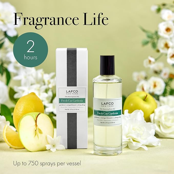 LAFCO New York Odor Removing Room Mist, Fresh Cut Gardenia - 4 oz - Eliminates Unpleasant Scents & Provides Luxurious Fragrance - Up to 750 Pump Sprays Per Bottle - Made in the USA