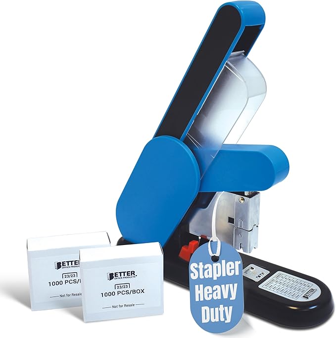 Heavy Duty Modern Stapler, Effortless Lever, 190 Sheet Capacity, 2,000 Heavy Duty Staples Included, Desk Stapler, Large Commercial Office Stapler, by Better Office Products