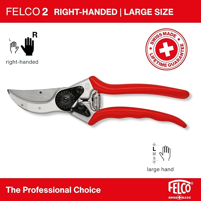 Felco F2 Pruning Shears – 9.25" Swiss-Made Garden Clippers for Professional Pruning | Hand Pruners for Gardening | Garden Tool Cutter with Precision Bypass Blade, Aluminum Body, Replaceable Parts