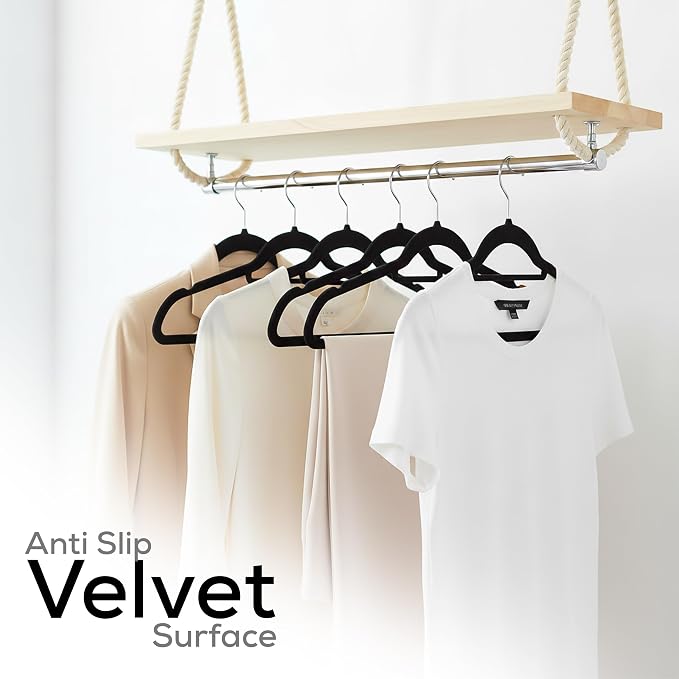 Utopia Home Premium Velvet Hangers 150 Pack - Non-Slip Clothes Hanger with Tie Bar - Black Hangers with 360 Degree Rotatable Hook - Heavy Duty Coat Hanger