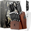 Knife Set with Block - Kitchen Knife Set German High-Carbon Stainless Steel with Built-in Sharpener - Full Tang, Triple-Rivet Ergonomic Handle - Holiday Gift Idea - 15-Piece, Falcon Series.